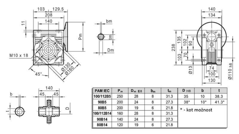 PMRV-90 REDUKTOR ZA ELEKTROMOTOR MS90 (1,1-1,5kW) RAZMERJE 40:1