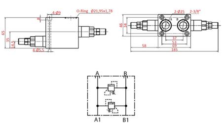 DUAL RELIEF VALVE ON (A and B) YEAT-ASSEMBLY VALVE 315 BAR