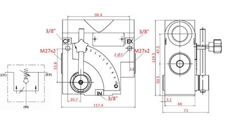 PRIORITETNI VENTIL 3/8 Z SKALO IN VARNOSTNIM VENTILOM 0-30lit, 0-200bar