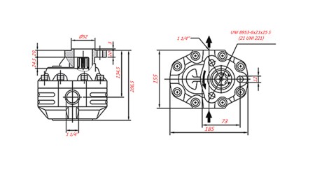 CAST IRON GEAR PUMP UNI40-109cc-190 bar LEFT