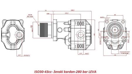 HIDRAVLIČNA LITOŽELEZNA ČRPALKA ISO30-43cc- ženski kardan-280 bar LEVA