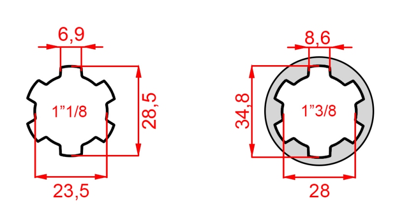 KARDANADAPTER MED PINNE FRAN 1-3/8 TILL 1-1/8 (150 mm)