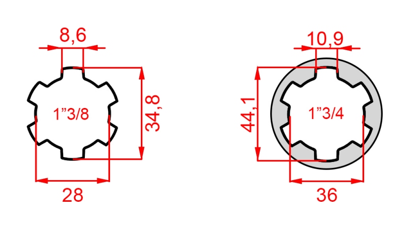 ZAPFWELLENADAPTER MIT BOLZEN VON 1-3/4 AUF 1-3/8 (165 mm)