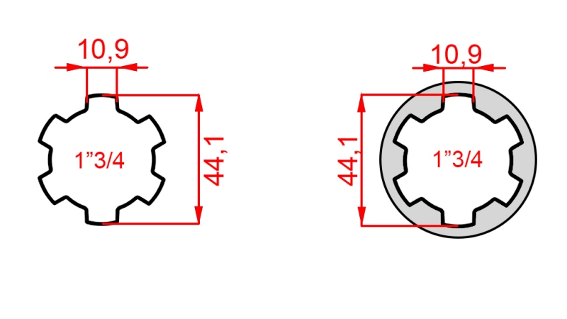 KARDANO ADAPTERIS SU KAIŠČIU IŠ 1-3/4 Į 1-3/4 (165 mm)