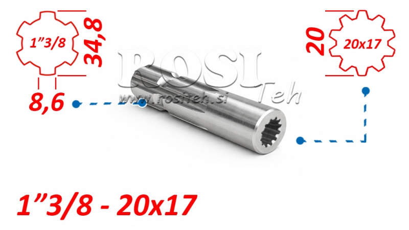 KARDANOVÝ ADAPTÉR Z 20x17 (12 DRÁŽOK) NA 1-3/8 (120 mm)