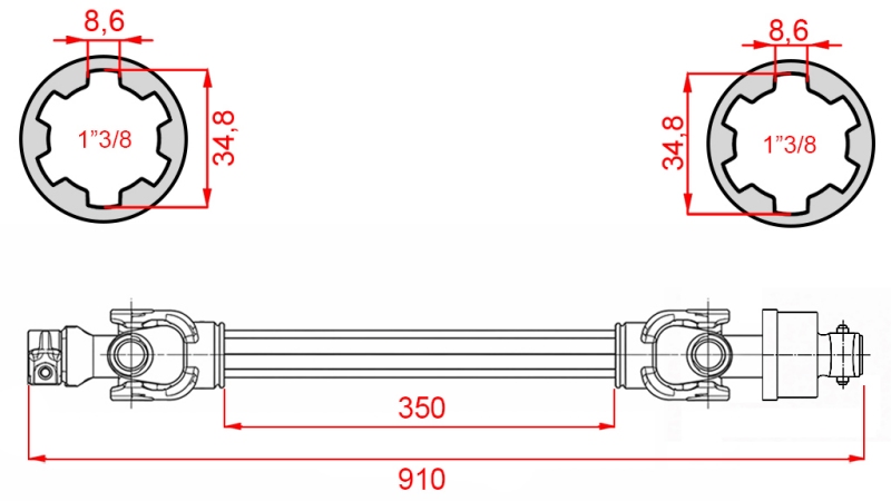 ECO KARDANAKSEL 910mm 30-75HP MED FRILØPSKOBLING