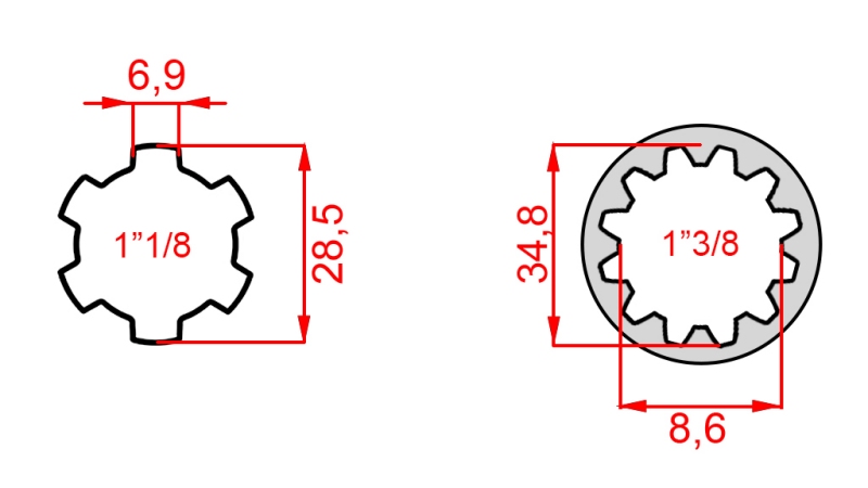 KARDANADAPTER 1-3/8 → 1-1/8 (140 mm)