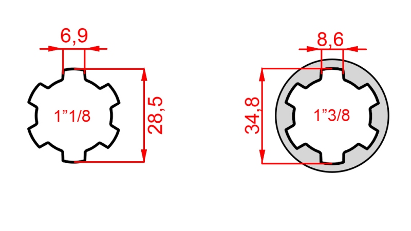 ZAPFWELLENADAPTER VON 1-1/8 AUF 1-3/8 (140 mm)
