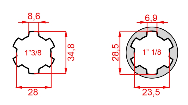 KARDANADAPTERI 1-1/8 → 1-3/8 (140 mm)