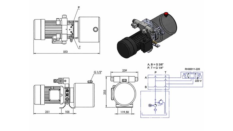 MINI CENTRALE HYDRAULIQUE 380V AC (1.5 kW) - 5.8 cc - 8.2 lit/min - réservoir 6 lit