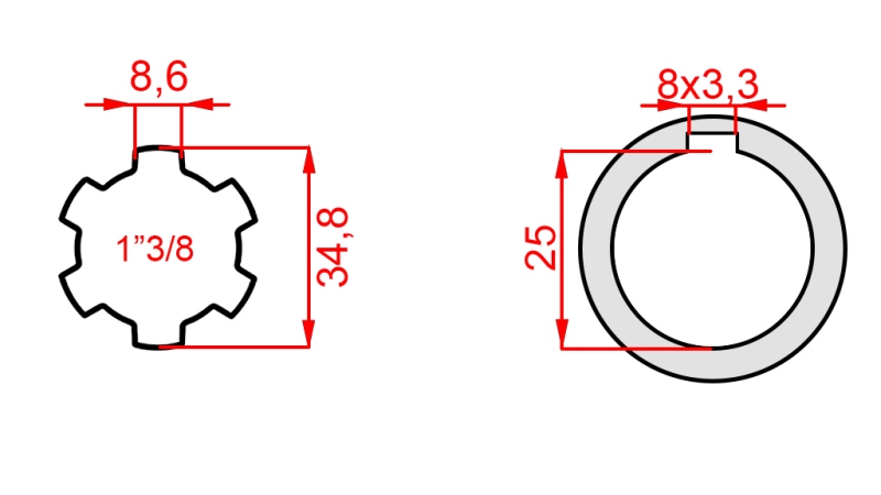 KARDANO ADAPTERIS 1-3/8 - SKYLĖ fi 25 mm (145 mm)