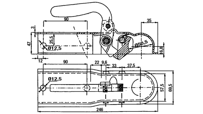 VLEČNA KLJUKA ZA AVTO PRIKOLICO KVADRAT 60
