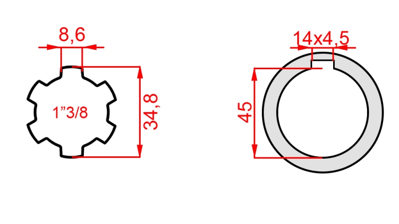 P.T.O. ADAPTER 1”3/8 - HOLE dia45mm