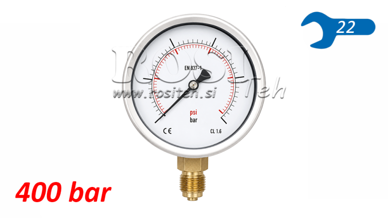 MANOMETRO DN100 VERTICAL 0 - 400 BAR - 1/2