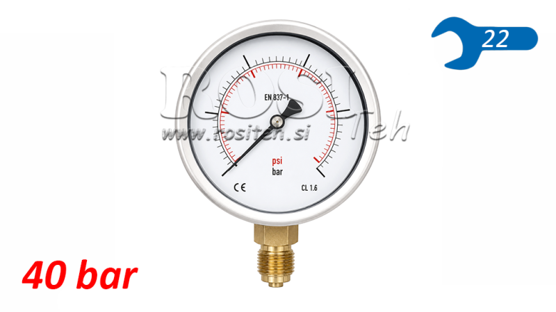 MANOMETAR DN100 VERTICAL 0 - 40 BAR - 1/2