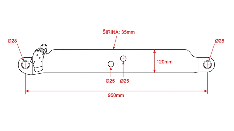TRAKTORSKE NOSILNE ROKE TRI-TOČKOVNE HIDRAVLIKE CAT.3 120x35 mm - 950mm DO 140KM