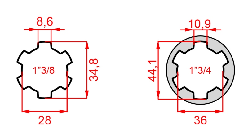 ADAPTADOR CARDÁN DE 1-3/4 A 1-3/8 (165 mm)