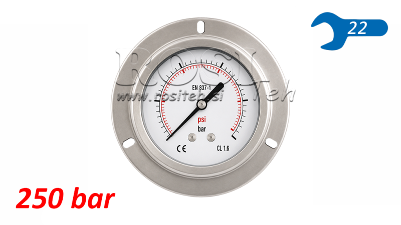 MANOMETER DN100 REAR 0 - 250 BAR - 1/2