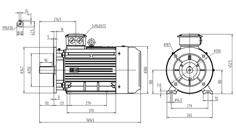 22kW-ELEKTROMOS MOTOR Y3 180L-4_1470forgás 3Faz lábak+karima-B3B5