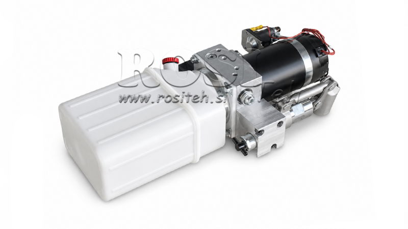 МИНИ ХИДРАВЛИЧНА УНИТ 24V DC - 0.8KW = 0.5CC - 1.5 ЛИТРА - ЕДНОДЕЙСТВЕН УНИТ (PVC) С РЪЧНА ПОМПА