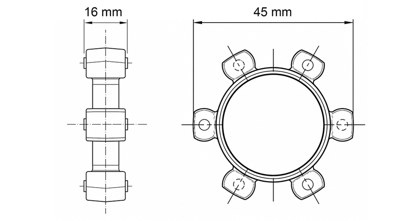 ЗВЕЗДООБРАЗЕН СЪЕДИНИТЕЛ ЗА ГУМЕН ВЛОЖКА ND2-ND7-ND8-ND10 (45mm)