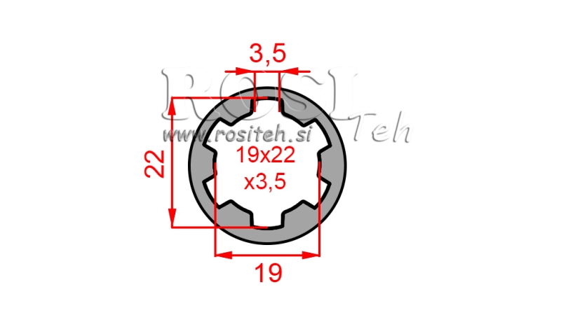 ZAPFWELLENADAPTER HÜLSE 19x22x3,5 (10 VERZAHNUNGEN) (40 mm)