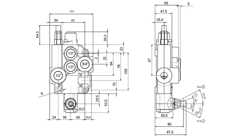 MANUAL HYDRAULIC VALVE MONOBLOCK 1xZ80