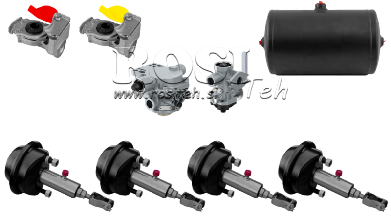 SADA VZDUCHOVÝCH HYDRAULICKÝCH BRZDOVÝCH SYSTÉMOV PRE PRÍVESY KOMPLETNÝ DVOJITÝ OKRUHOVÝ SYSTÉM 4 VALCE