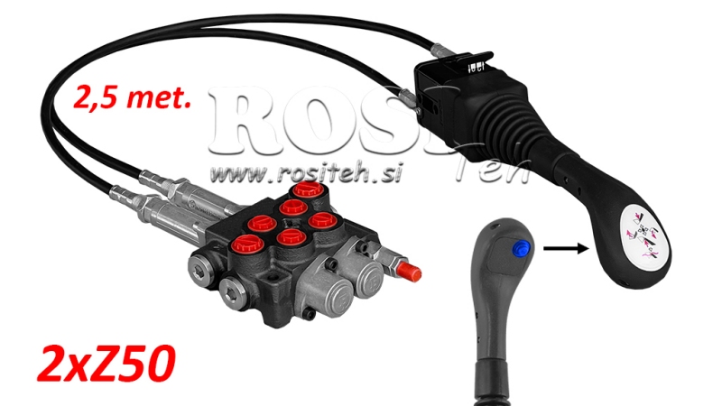 JOYSTICK 1x PULSANTE - CAVO BOWDEN 2,5 m + VALVOLA IDRAULICA 2xZ50