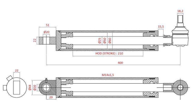 CYLINDRE DE DIRECTION HYDRAULIQUE FIAT-NEW HOLLAND OEM-5113093, 5113130, 5113131, 5123968, 5125260, 5140