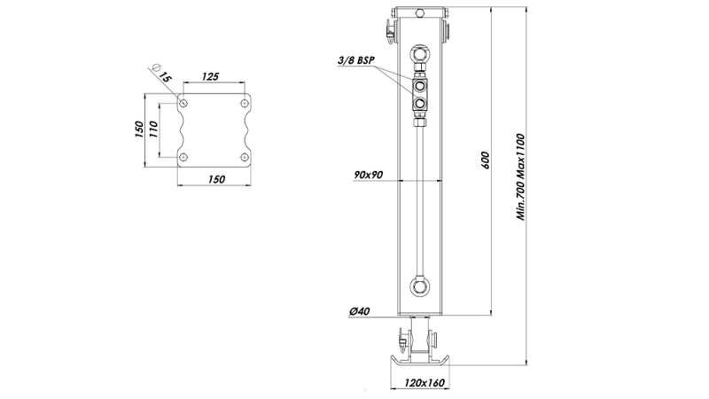 HYDRAULINEN JALKA KAKSOISVAHINGOLLA 2.5 TONNIA 420MM (90X90X600)