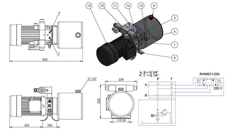 MINI HYDRAULINEN YHDISTELMÄ 380V AC (1.5 kW) - 5.8 cc - 8.2 lit/min - säiliö 6 lit