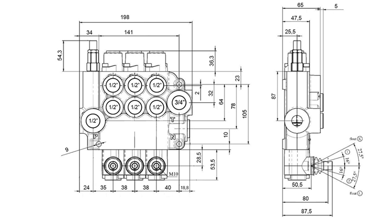 MANUEL DISTRIBUTEUR HYDRAULIQUE MONOBLOC 3xZ80