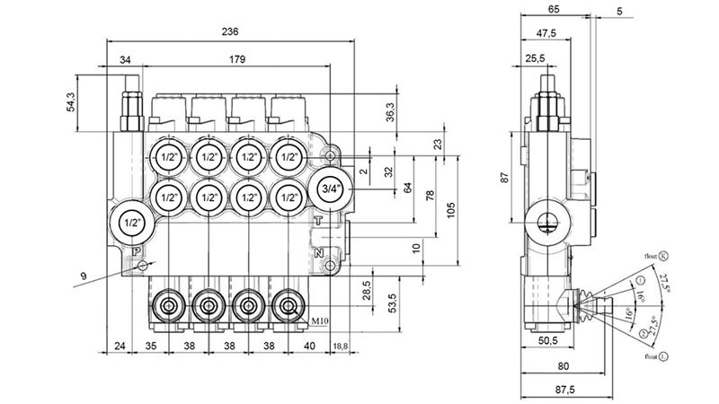 MANUAL HYDRAULIC VALVE MONOBLOCK 4xZ80