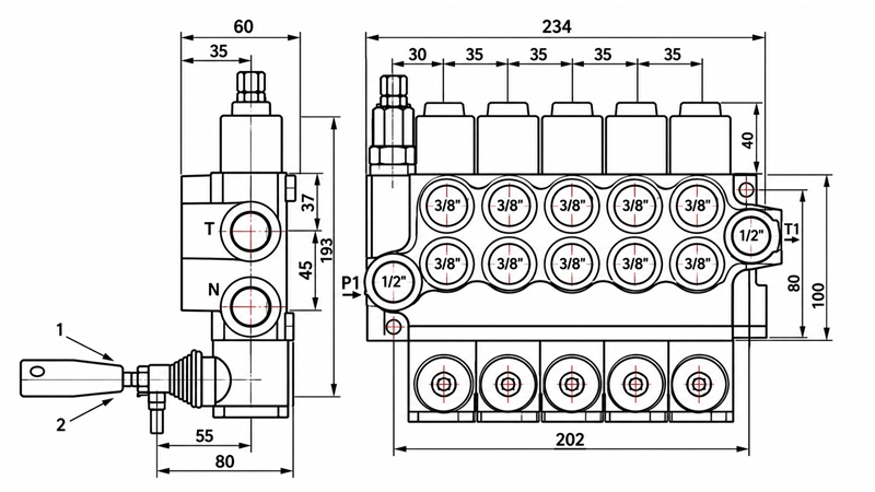 MANUEL DISTRIBUTEUR HYDRAULIQUE MONOBLOC 5xZ50