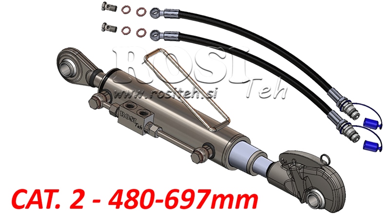 TELESCOPIC HYDRAULIC TOP LINK WITH HOOK - CAT. 2 (45-95 HP) - 480-697 mm (25,4 mm)