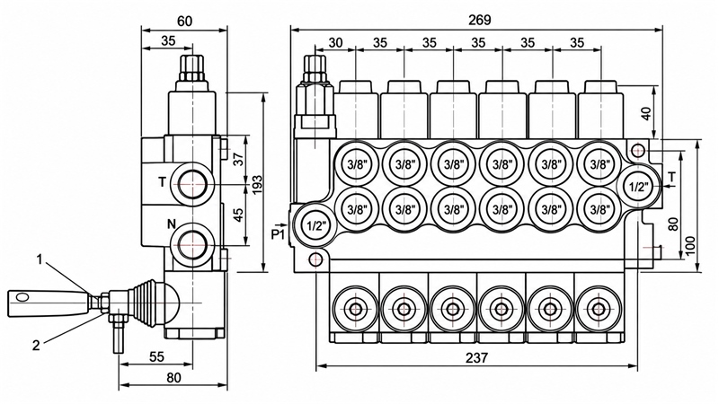 MANUEL DISTRIBUTEUR HYDRAULIQUE MONOBLOC 6xZ50