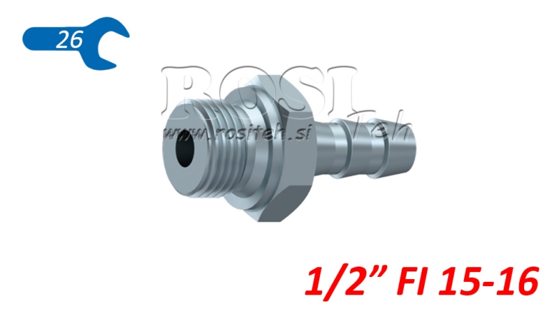 HYDRAULISCHE MANNELIJKE AANSLUITING 1/2 VOOR RUBBER SLANG Φ 15-16