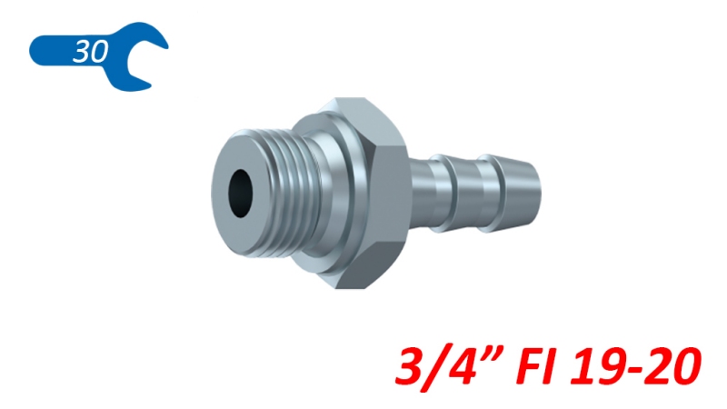 RACCORD MALE HYDRAULIQUE 3/4 POUR DURITE EN CAOUTCHOUC Φ 19-20