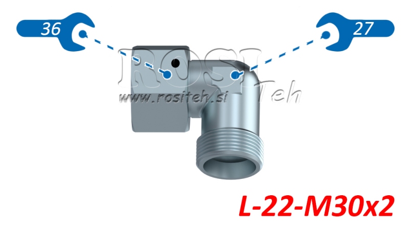 HIDRAVLIČNO KOLENO 90° L-22 Z VRTLJIVO MATICO M30x2