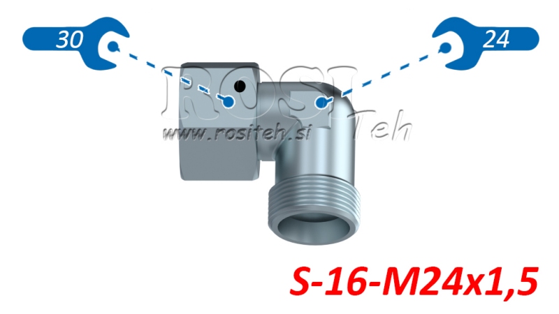 HIDRAVLIČNO KOLENO 90° S-16 Z VRTLJIVO MATICO M24x1,5