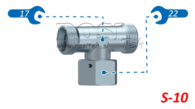 HYDRAULIC TEE S-10 WITH CENTRAL SWIVEL NUT M18X1,5
