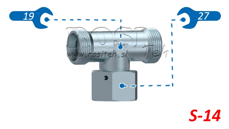 HYDRAULIC TEE S-14 WITH CENTRAL SWIVEL NUT M22X1,5