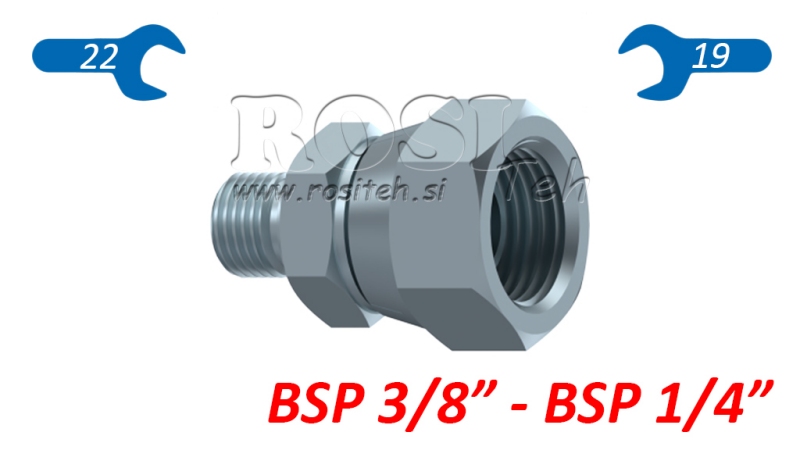 RIDUTTORE IDRAULICO CON DADO GIREVOLE BSP  3/8-BSP 1/4