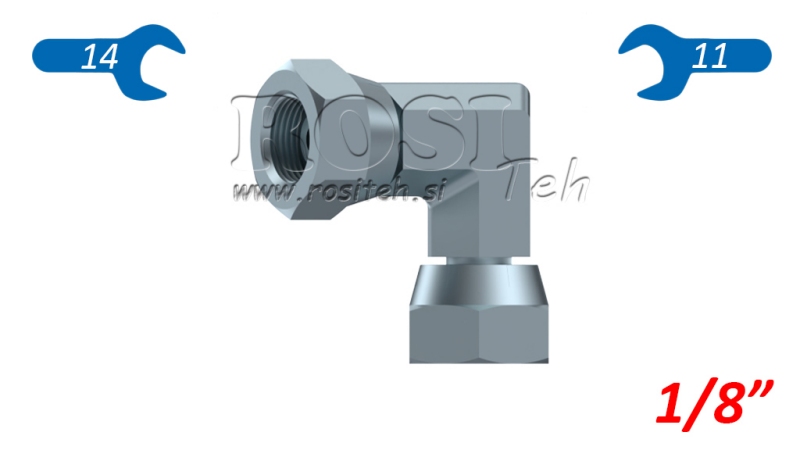 HYDRAULIC 90° SHORT ELBOW DOUBLE SWIVEL NUT BSP 1/8