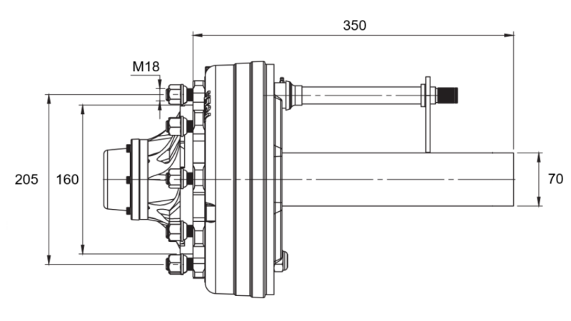 ПОЛУОСКА СЪС СПИРАЧКИ - 3600 kg (6 ВИНТА) - 250 mm