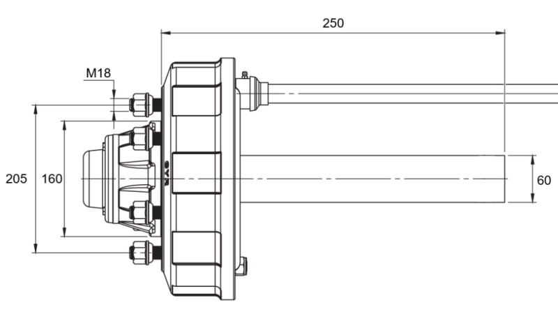 POLOOSA S BRZDAMI - 2700 kg (6 ŠROUBŮ) - 250 mm