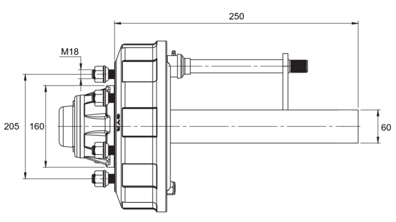 POLOOSA S BRZDAMI - 2700 kg (6 ŠROUBŮ) - 250 mm