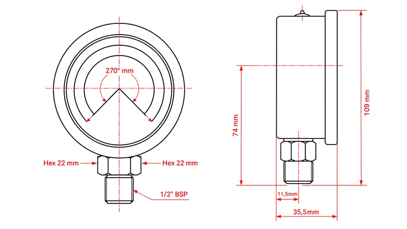 MANOMETER DN100 VERTICAL 0 - 315 BAR - 1/2
