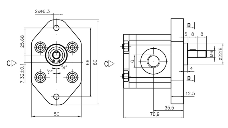 HYDRAULIKKPUMPE 00C2X032 GR.0 - 2cc - HØYRE
